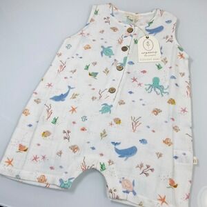 Elegant Baby Kids 9-12M White Sea Life Romper NEW Organic Cotton Muslin Gauze